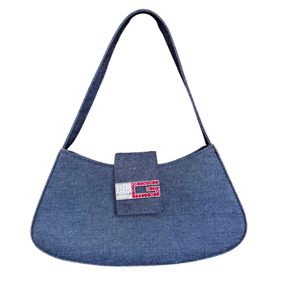 Vintage Y2K Guess Denim Rhinestone G Shoulder Bag McBling Grail Purse 2000s